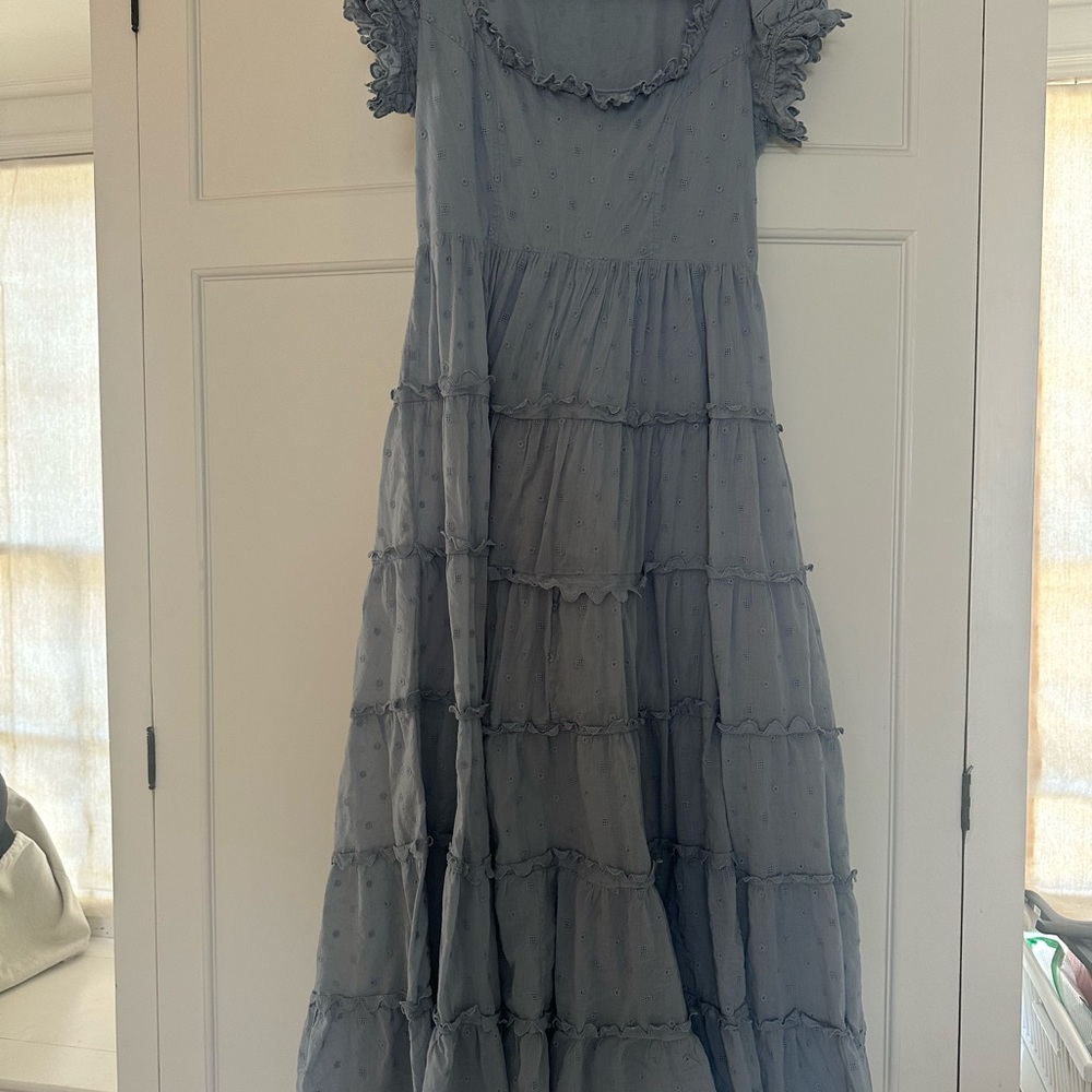 Doen Blue Cotton Ruffled Casual Dress